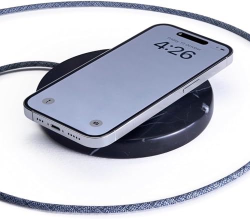 Einova Classic Stone – Marble Wireless Charging Pad Designed in Italy, Integrated 6 ft USB-C Cable, Smartphones, Wireless Earbuds, Smartwatches – Black Marquina Marble - color: Black Marquina marble – Classic Stone