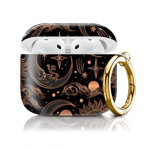 Cute Case Cover Compatible with AirPods 4th Generation 2024, Shockproof for Women & Girls with Cute Golden Round Buckle – Protective, Anti-Drop Design(Cute Moon Sun) - color: Cute Moon Sun