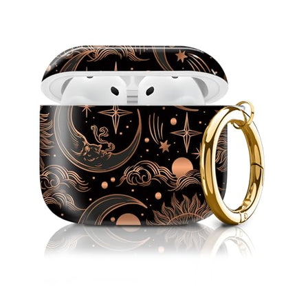 Cute Case Cover Compatible with AirPods 4th Generation 2024, Shockproof for Women & Girls with Cute Golden Round Buckle – Protective, Anti-Drop Design(Cute Moon Sun) - color: Cute Moon Sun