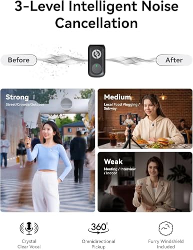 Hollyland Lark A1 Mini Duo Wireless Lavalier Microphone for USB-C Smartphones, 2 Person Clip-On Mic System with Noise Cancellation, 48kHz/24-Bit Audio, Charging Case, Windshields