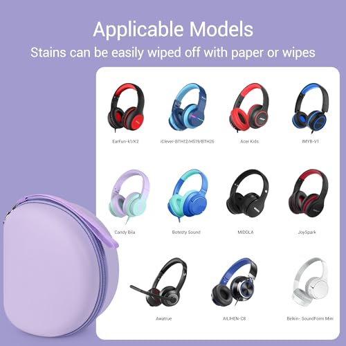 Hard Kid Headphone Case for ICLEVER BTH12/BTH26/HS19,Acer Kids,JoySpark | Also for EarFun k1 K2/AILIHEN C8/Candy Bila/Botesty Sound Kid Foldable Headphone, Hard Shell EVA,Handle Strap,Mesh Pocket - color: PURPLE