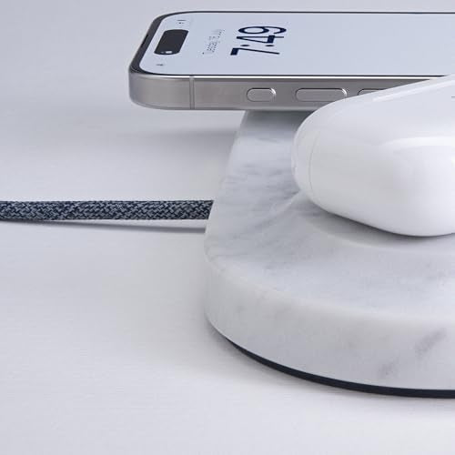 Einova Dual Classic Stone – Dual Wireless Charging Pad in Genuine Marble, Designed in Italy, Integrated 6 ft USB-C Cable, Smartphones, Wireless Earbuds, Smartwatches – White Carrara Marble - color: White Carrara marble – Dual Classic Stone