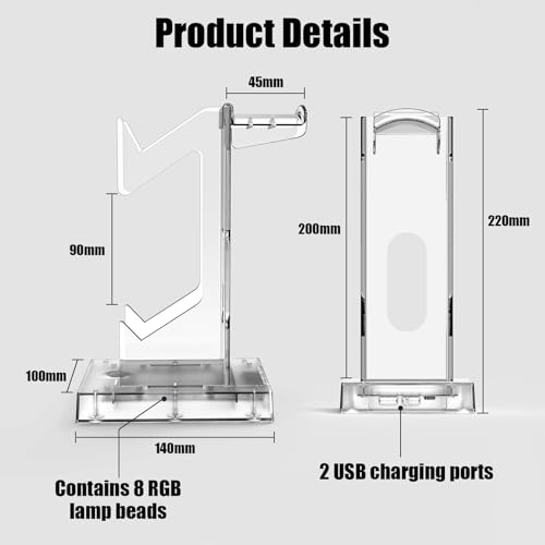 Hzxkqmil Controller Holder Headset Stand for PS5/PS4/Xbox One/Switch Pro | 2 Tier Acrylic Gaming Console Gamepad Stand Accessories Universal for PS Portal/Steam Deck/Switch 2/MSI Claw/Rog Ally