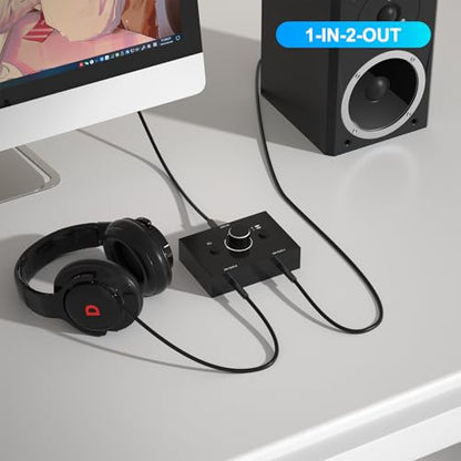 Dingsun 3.5mm Audio Switch, Stereo Audio Selector Box Passive Speaker Headphone Manual Selector with Volume Control (1 in-2 Out/ 2 in-1 Out) - style: 3.5mm audio switch