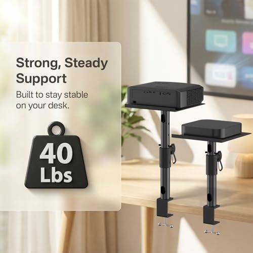 2-Pack Adjustable Clamp On Projector Stand Table, Heavy Duty 40 lbs Each, Dual Utility Tabletop Stands for Projector & Streaming Device, Gaming Console, Laptop – Home Theater & Office Setup - style: 2-Pack