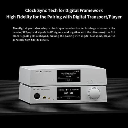 aune S9c Pro DAC with Headphone Amp, 10MHz Clock Input, 32bit/768kHz/DSD512/MQA, Dual-DAC Chip, 6.35/XLR/4.4 Jack, PLL/Clock Sync Tech/Twin JFET, for PC/Speaker/Home Audio (Silver) - color: Silver