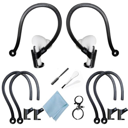 Ear Hooks Compatible with AirPods 4,3, 1, 2 and Pro & All in-Ear Headphones with Stems - 2 Pairs Adjustable Secure & Comfortable Prevent Falls Ear Holders for Headphones - Easy to Install (Black) - color: Black