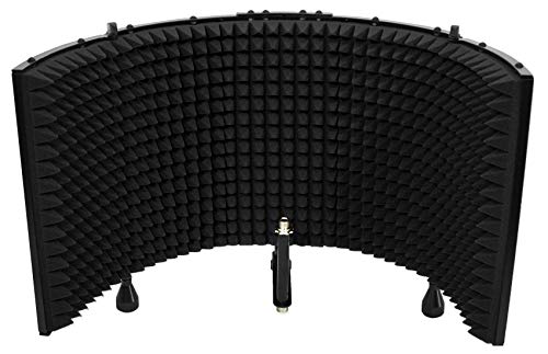 Rockville ROCKSHIELD 3 Studio Mic Isolation Shield Bundle with RVES05 Stand | 5-panel design, 2" acoustic foam, Stand mountable, Heavy-Duty Tripod Speaker Stand, 2-Items
