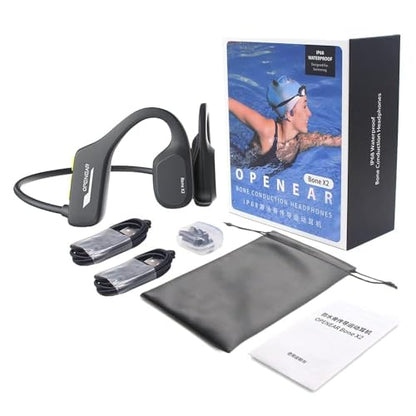 Bone Conduction Headphones Swimming Underwater IPX8 Waterproof Headphones Underwater Waterproof Earbuds for Swimming Swim Headphones Bluetooth Bone Conduction Head Set MP3 Player with 8G Memory - color: Black