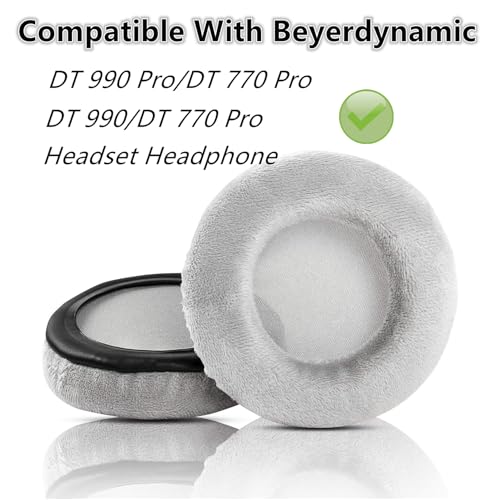 DT770 Velour Replacement Earpads Compatible with Beyerdynamic DT 990 Pro DT 770 Pro DT990 DT770 Pro Headphone Cushions with High Density Memory Foam - Grey