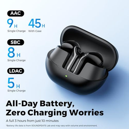 SoundPEATS Air6 HS LDAC Hi-Res Wireless Earbuds, Bluetooth 6.0, 13mm Driver | LDAC Hi-Res Audio Certified, 13mm Triple-Magnet Driver, 2MIC ENC, IPX5 Waterproof, Dynamic EQ, 45H, Bio-Composite Diaphragm - color: Black