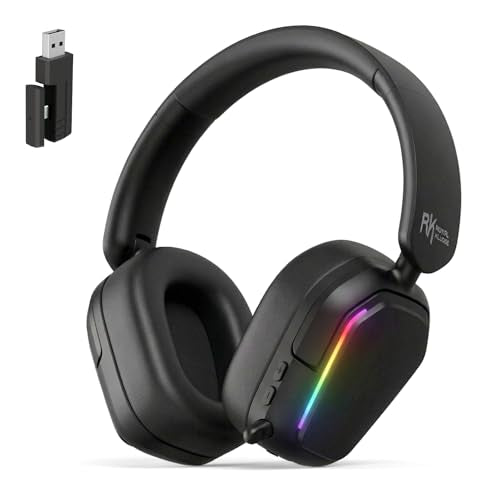 RK ROYAL KLUDGE HG101 Wireless Gaming Headset, 7.1 Surround Sound, Stereo Wired Headphones with Retractable Mic, Bluetooth 5.3, RGB, Memory Foam Ear Pads, Works with PC, PS4, PS5, Switch, Black - color: Black