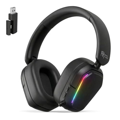 RK ROYAL KLUDGE HG101 Wireless Gaming Headset, 7.1 Surround Sound, Stereo Wired Headphones with Retractable Mic, Bluetooth 5.3, RGB, Memory Foam Ear Pads, Works with PC, PS4, PS5, Switch, Black - color: Black
