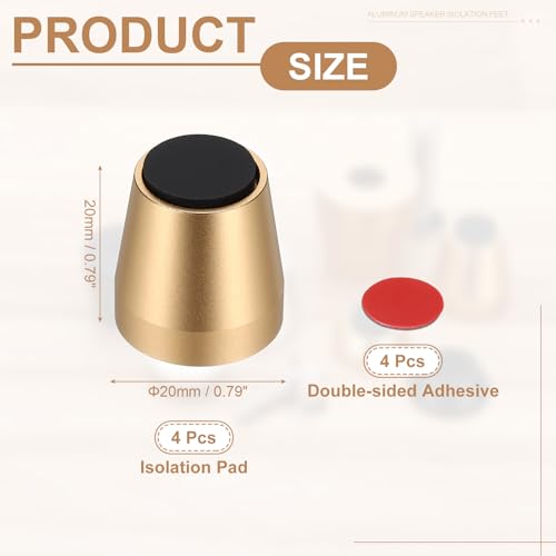 MECCANIXITY 4Pcs Speaker Isolation Pad Feet, 20x20mm Shockproof Aluminum Alloy Vibration Isolation Speaker Shock Base Pad Cone Base with Double-Sided Adhesive for Audio Equipment, Gold - color: Gold, size: 20x20mm