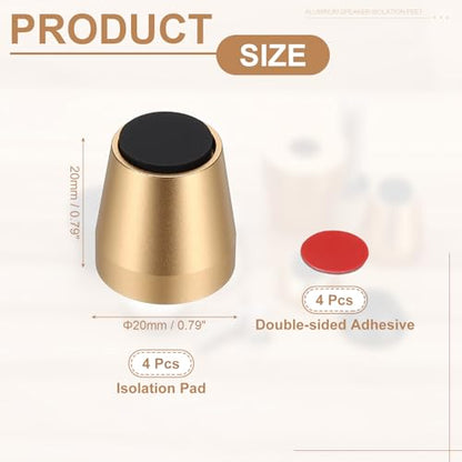 MECCANIXITY 4Pcs Speaker Isolation Pad Feet, 20x20mm Shockproof Aluminum Alloy Vibration Isolation Speaker Shock Base Pad Cone Base with Double-Sided Adhesive for Audio Equipment, Gold - color: Gold, size: 20x20mm