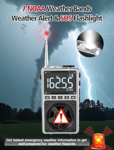 AM FM Shortwave Radio with NOAA Weather Alert,1250mAh Rechargeable | Bluetooth Portable Pocket Radio with Best Reception 5W Big Speaker Earphone,Support SD Card and USB Player Silver - color: Silver