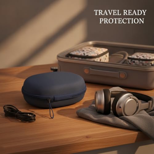 Hard Shell Headphone Case for Over-Ear Models, Protective EVA Travel Storage Bag with Mesh Pocket for Cables - size: 8.66 x 7.68 x 2.17 in