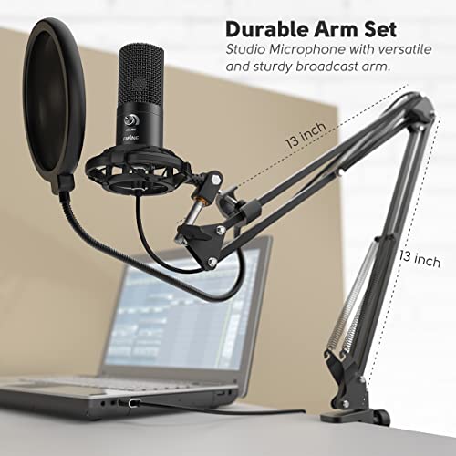 FIFINE Studio Condenser Microphone USB PC Recording Microphone for Voice-Over, Podcast, Vocal - 7.1 Surround Sound RGB Headset for Laptop (T669+H6)