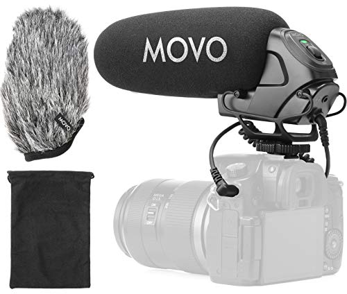 Movo VXR3030 Camera Shotgun Microphone - Supercardioid Microphone with Headphone Monitoring for DSLR's, Mirrorless, Recorders, and Camcorders