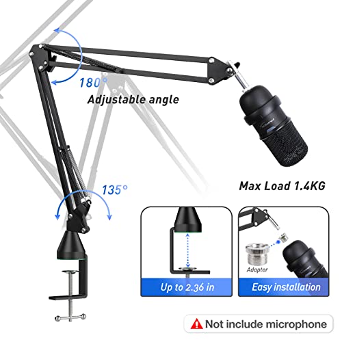 SoloCast Boom Arm, Microphone Stand for HyperX SoloCast 2 with Mic Cover | Mic arm Upgrade C Desk Clamp, 2 Cable Ties, Foam Mic Cover
