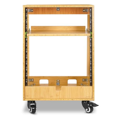 Sound Town DIY Solid Carbonized Bamboo Slanted 12U Studio Rack (4U Top + 8U Lower), with 2U Bottom Storage, Slide-Out Tray, Caster, For Recording Room, Home Studio (STBR-ST12T) - size: 12U(4U Top + 8U Lower),Carbonized Bamboo