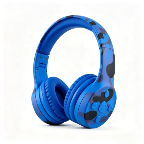 Toddler Headphones Wireless,Kids camo Bluetooth Headphones, Volume Limiting Over Ear Headphones, Comfort Ear Cushions for Children Online Learning, Travel & Entertainment (camo) - color: Blue Camo