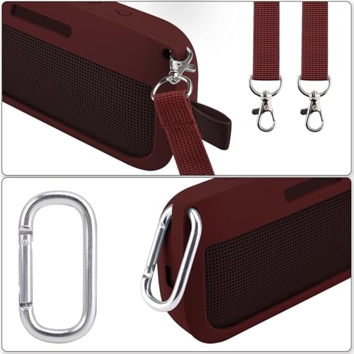 co2CREA Soft Silicone Case for Bose SoundLink Flex Bluetooth Speaker, Red | Adjustable Shoulder Strap, Crossbody Carrying, Aluminum Carabiner, Lightweight - color: Carmine Red Case