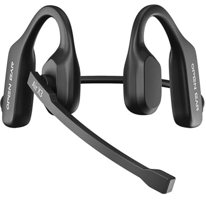 Air Conduction Open Ear Headphones with Mic, AI Noise Cancelling Bluetooth Headset, Dual Connect Wireless Headphones with Mute Button, 32g Lightweight for Work, Driving, Workout, Calls Black