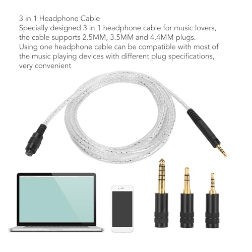 Silver Plated Detachable Headphone Replacement Cable with 2.5mm, 3.5mm, 4.4mm Plugs for HD518 HD558 HD598 HD569 HD579 HD599 — Lossless Sound, TPE Jacket, Gold - Plated C