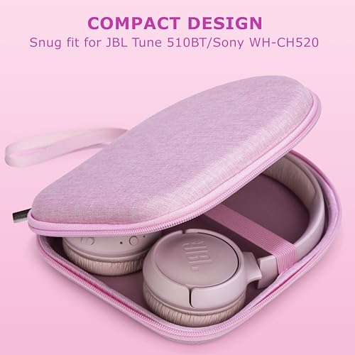 Ginsco Case Compatible with JBL Tune 510BT/520BT/500BT, Compatiblewith Sony WH-CH520/510, Ultra-Slim Hard Shell Headphone Case for On Ear Headphones (Pink) - color: Pink