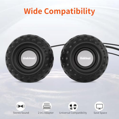 Uakinat 2.0 Computer Speaker, Black, USB Powered, 3.5mm Audio Input, Volume Control, Golf Style, Pair Pack, PC or Laptop