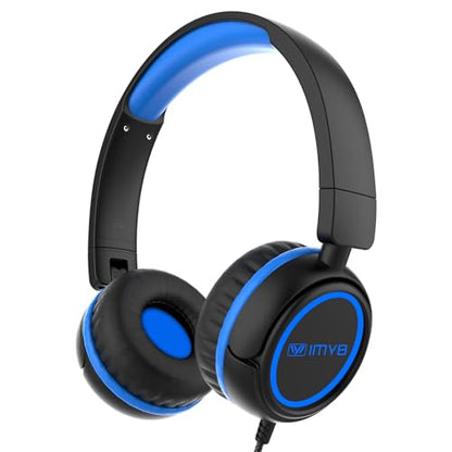 IMYB V1 Kids Headphones, Wired Stereo Foldable Tangle-Free 3.5mm Adjustable On-Ear Headphones for Kids for School/Toddlers/Childrens/Teens/Boys/Girls/Ipad/Tablet/Kindle/Phones/Travel/Plane (Black) - color: Black