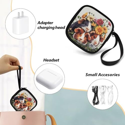 Earphone Earbud Carrying Case Holder for Wired Earbuds, Bluetooth Headset, Wall Charger Adapter, USB Cable, Cell Phone Accessories - Guinea Pig Daisy - color: Guinea Pig and Daisy
