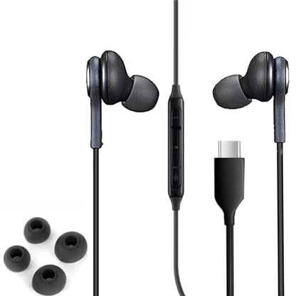 2025 New in-Ear Earbuds Stereo Headphones for Samsung Galaxy Z Fold6，S24S23S22S21S20 Note 10 10+ - with Microphone and Volume Remote Type-C Connector-Black