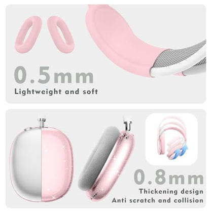for AirPods Max case Cover,Anti-Scratch Ear Pad Case Cover/Ear Cups Cover/Headband Cover for AirPods Max. Clear Soft TPU and Silicone,Skin Scratch Proof. - color: 3PC-Glitter Baby pink