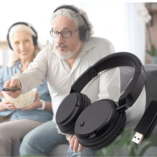 Wireless Bluetooth Headphones with FM Radio, Over-Ear Wireless Headset for TV, Computer & Phone, No Audio Delay Deep Bass Headphone Ultra-Lightweight Design for Teens & Elderly (Black)
