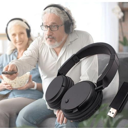 Wireless Bluetooth Headphones with FM Radio, Over-Ear Wireless Headset for TV, Computer & Phone, No Audio Delay Deep Bass Headphone Ultra-Lightweight Design for Teens & Elderly (Black)