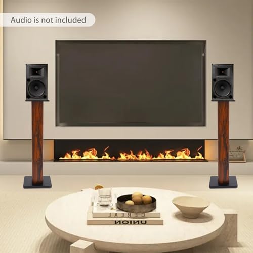 2PCS Bookshelf Speaker Stands, 34'' Universal Floor Speaker Stand Pair, 132 lbs Load Capacity, Dark Wood Grain Finish for Home Theater Bookshelf Speakers and Studio Monitors