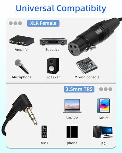 3.5mm to XLR Coiled Cable,Right Angle 1/8Inch Mini Jack TRS Stereo | Male to 3 Pin XLR Female Microphone Audio Cord Adapter for MP3 Players,Laptops,Speakers（50CM/1.65FT） - style: male to female