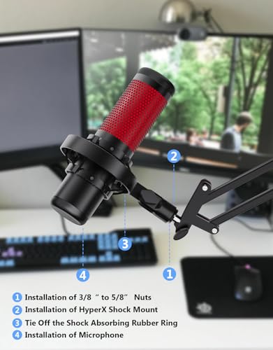 Microphone Shock Mount for HyperX QuadCast, Custom, Durable, with Adapters | Metal Outer Ring, Anti-Vibration, Durable Replacement, Works with Mic Stand and Boom Arm, 3/8" and 1/4" Screw Adapters - size: HyperX QuadCast Shock Mount