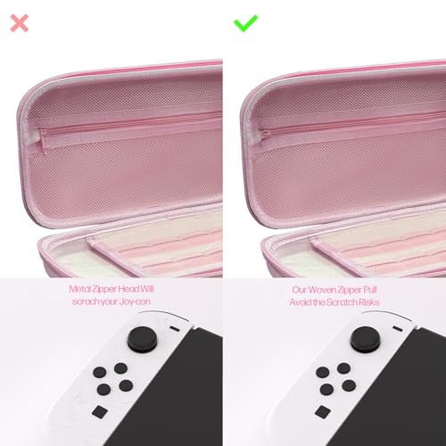 Mytrix Cute Carrying Case for Nintendo Switch/Switch 2/OLED/Lite, Portable Hard Shell Pouch for Switch Console Accessories Protective Travel Storage Bag for Switch with10 Game Card Slots, Pink Sakura