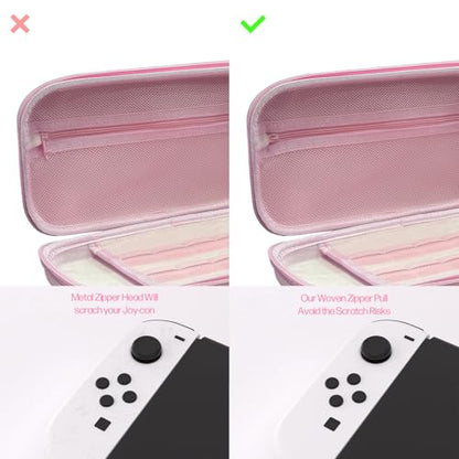 Mytrix Cute Carrying Case for Nintendo Switch/Switch 2/OLED/Lite, Portable Hard Shell Pouch for Switch Console Accessories Protective Travel Storage Bag for Switch with10 Game Card Slots, Pink Sakura