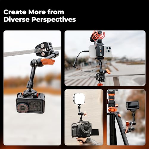 K&F CONCEPT 6" Magic Arm Clamp with Super Clamp 360° Ballhead Mini Arm | 1/4" & 3/8" Thread Screw for Monitor, LED Light, Webcam, Action Camera, MS31 - size: 6 Inch with Clamp