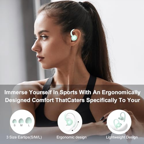Wireless Earbuds, Bluetooth 5.4 Headphones Sport Over Ear Buds With ENC Mic | ENC Noise Cancelling Mic,48H, Wireless Earphone With Earhooks, Stereo Deep Bass,IP7 Waterproof for Workout Running,Light Blue - color: J-Light Blue