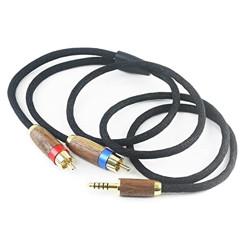 NewFantasia 4.4MM Balanced Male to 2 RCA Male Audio Adapter Cord 4.4mm to 2 RCA Balanced Cable Walnut Wood Shell 1.5m/4.9ft