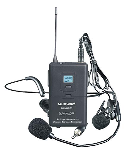 MU-U2F5-LL Dual Channel UHF Microphone System, 2 Bodypacks Headset | , Selectable Frequencies, Auto Scan, IR Sync, Long Range for Church, Fitness, Presentation, School