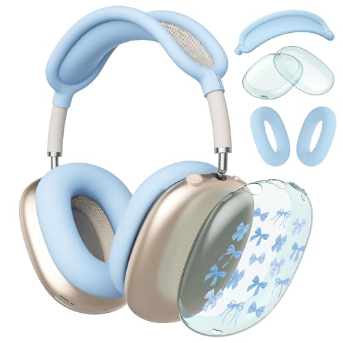 Cute Blue Bow B Clear Case for Airpods Max Headphones Kawaii Girls Print Soft TPU Ear Cups Cover Anti-Scratch Silicone Ear Pad Protective Case Stylish Headband Cover for Apple Airpods Max - color: Blue bow B