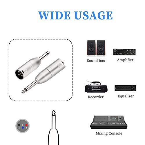 Tisino 1/4" TS Mono to XLR Adapter, Unbalanced Quarter Inch 6.35mm Male to XLR Male Adapters - 2 Pack - color: 1/4" TS to XLRM