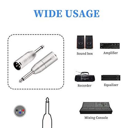 Tisino 1/4" TS Mono to XLR Adapter, Unbalanced Quarter Inch 6.35mm Male to XLR Male Adapters - 2 Pack - color: 1/4" TS to XLRM