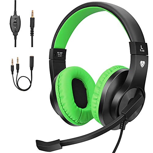 BlueFire 3.5mm Bass Stereo Over-ear Gaming Headphone PS4 Gaming Headset with Microphone and Volume Control Compatible with PS4 / New Xbox One / Xbox One S / Xbox One X / PC（Green） - color: Green